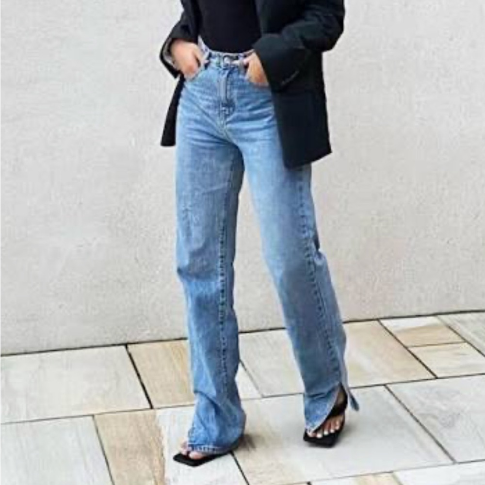 Rebellious fashion straight leg hem jeans